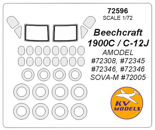 KV Models KV72596 Beechcraft 1900C / C-12J Huron Canopy & Wheel Masks 1:72
