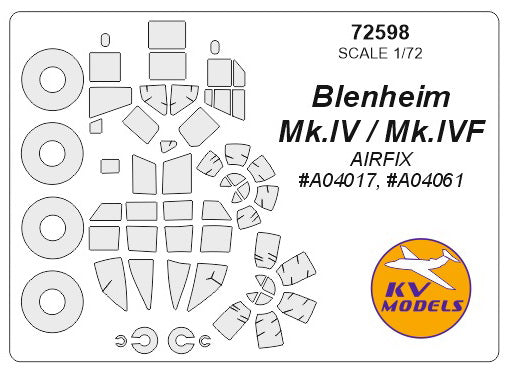 KV Models KV72598 Bristol Blenheim Mk.IV/F Canopy & Wheel Masks 1:72