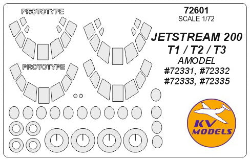 KV Models KV72601 JetStream 200/T1/T2/T3 Canopy & Wheel Masks 1:72