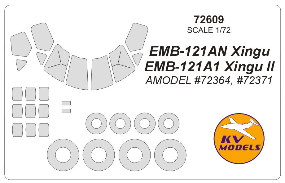 KV Models KV72609 1:72 Embraer EMB-121 Xingu wheels and canopy frame paint masks
