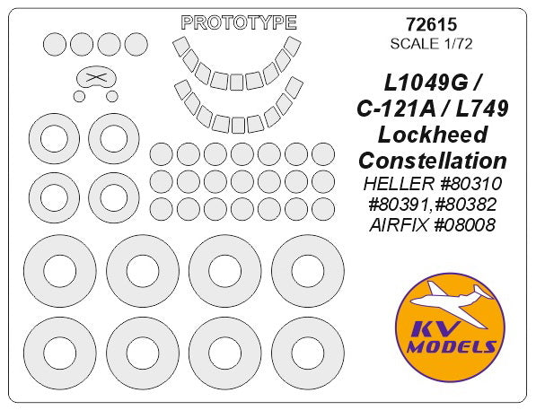 KV Models KV72615 Lockheed Constellation / C-121A Canopy & Wheel Masks 1:72