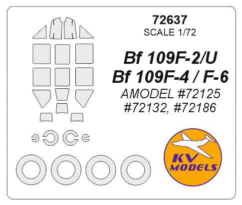 KV Models KV72637 1:72 Messerschmitt Bf-109F wheels and canopy frame paint masks
