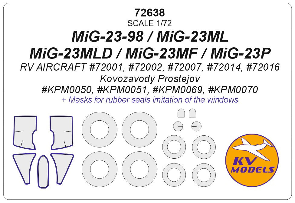 KV Models KV72638 1:72 Mikoyan MiG-23 wheels and canopy frame paint masks