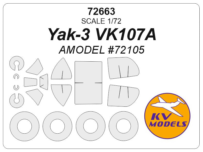 KV Models KV72663 1:72 Yakovlev Yak-3 VK107A wheels and canopy frame paint masks