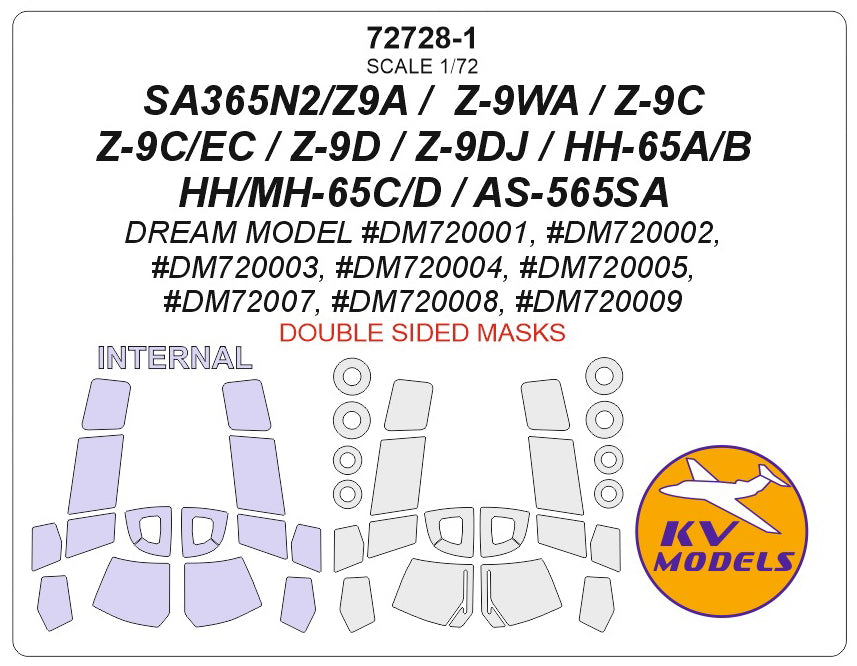 KV Models KV72728-1 SA365/Z-9/HH-65 Multi-Variant Wheel Masks 1:72