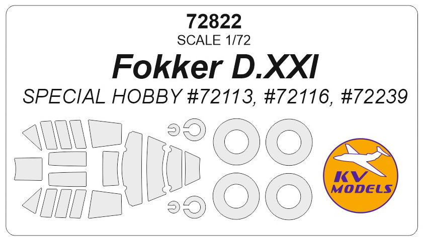 KV Models KV72822 1:72 Fokker D.XXI + masks for wheels