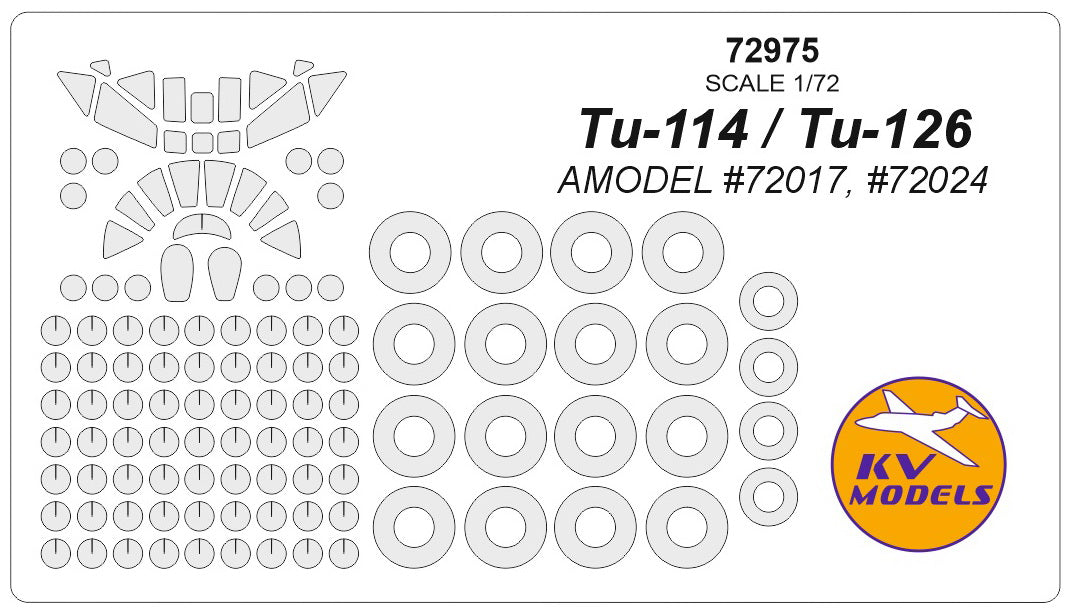 KV Models KV72975 1:72 Tupolev Tu-114 & Tu-126 wheels & canopy frame paint masks