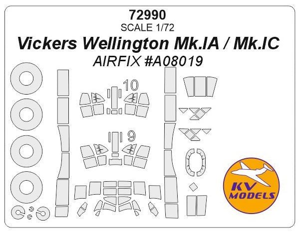 KV Models KV72990 1:72 Vickers Wellington Mk.I wheels & canopy frame paint masks