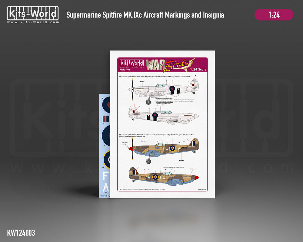 Kits-World KW124003 Spitfire Mk.IXc MK915 No. 16 Sqn Decals 1:24