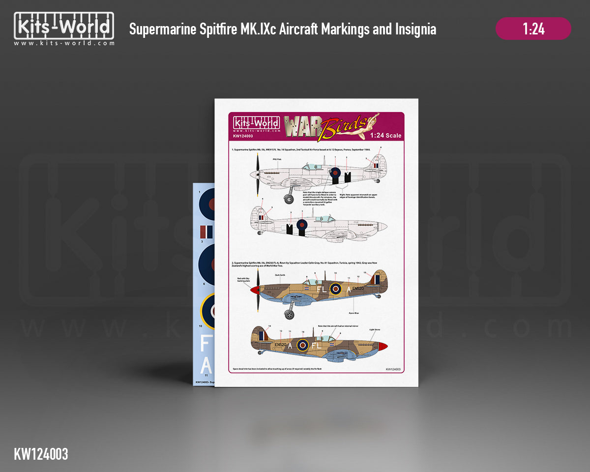 Kits-World KW124003 Spitfire Mk.IXc MK915 No. 16 Sqn Decals 1:24