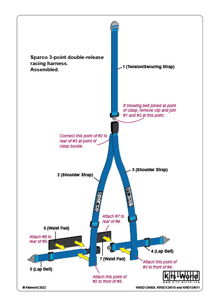 Kits-World KW3D124009 1:24 'Sparco' 3 point double release Racing Harness 'Red'