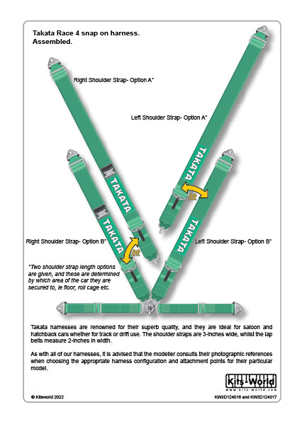 Kits-World KW3D124016 1:24 Takata Race 4 Snap Harness 'Green'.