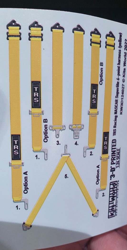 Kits-World KW3D124027 1:24 TRS Racing Nascar Superlite 6-Point Harness 'Yellow'.