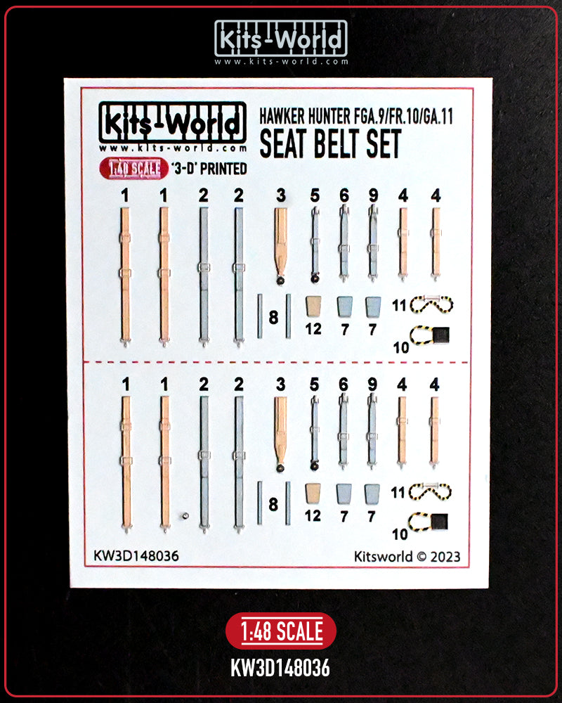 Kits-World KW3D148036 1:48 Hawker Hunter FGA.9 FR.10 & GA.11 3D Seat Belt decals