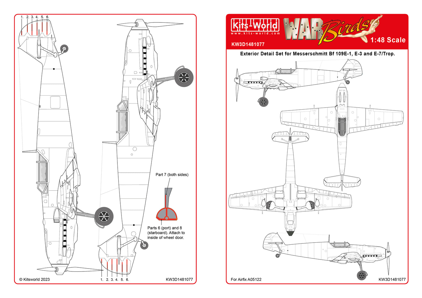 Kits-World KW3D1481077 1:48 Messerschmitt Bf-109E-1, Bf-109E-3, Bf-109E-7