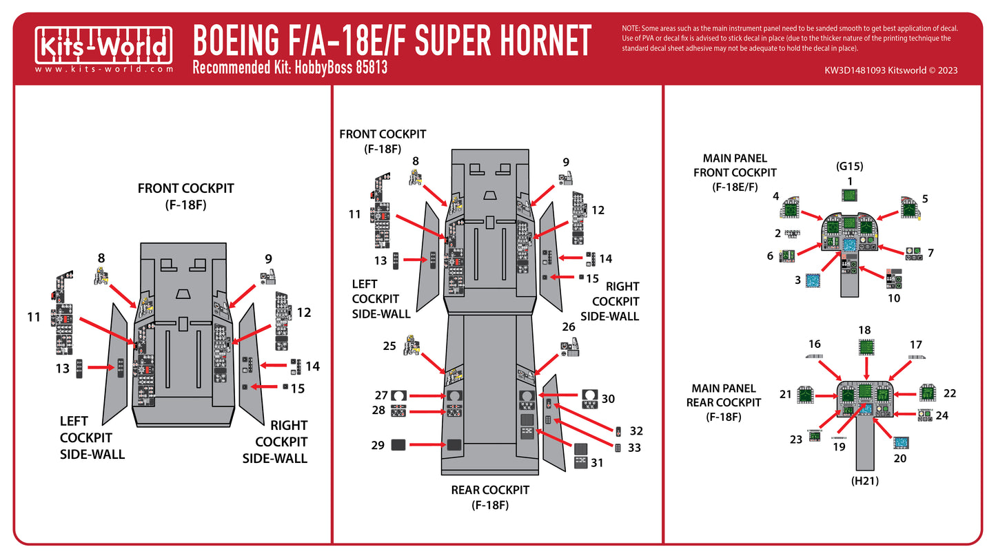 Kits-World KW3D1481093 F/A-18E/F Hornet Cockpit Interior Set 1:48