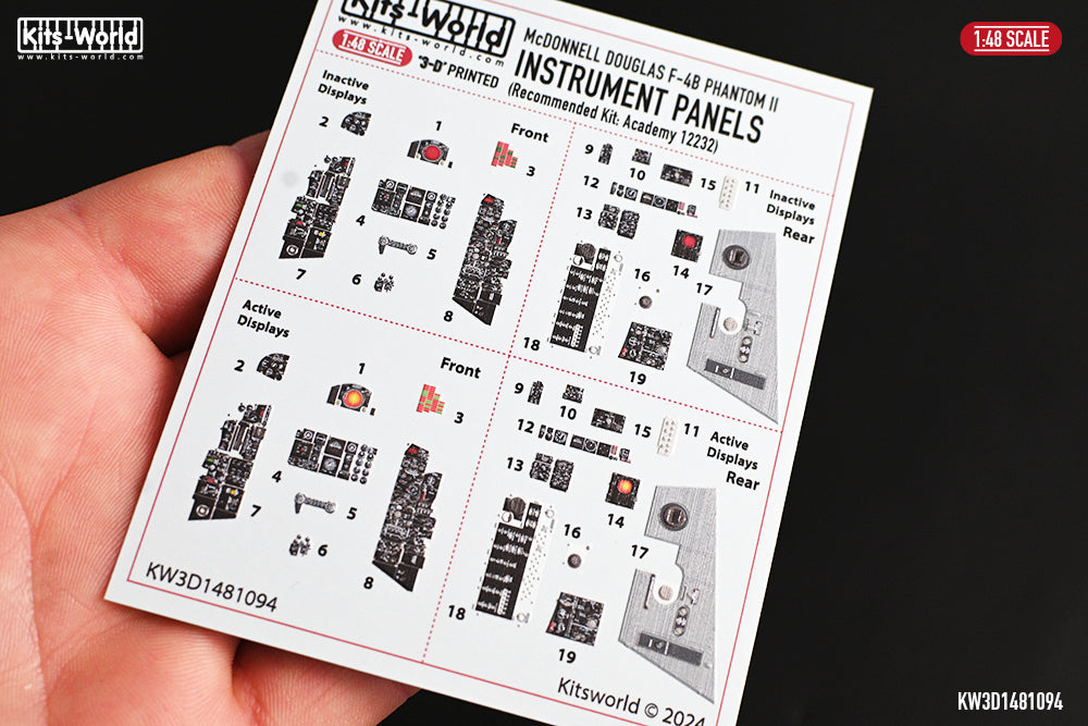 Kits-World KW3D1481094 F-4B Phantom II Cockpit Interior Set 1:48