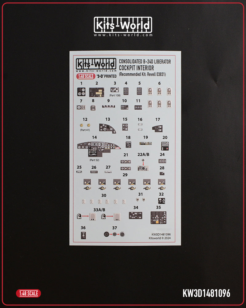 Kits-World KW3D1481096 1:48 Consolidated B-24D Liberator cockpit interior set