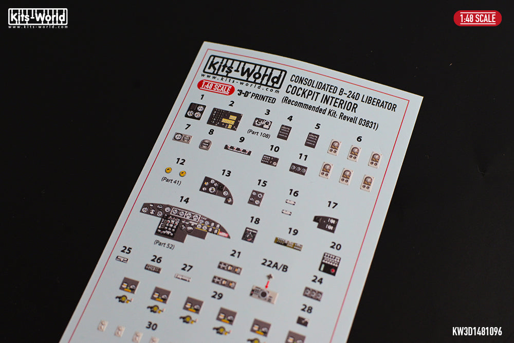 Kits-World KW3D1481096 1:48 Consolidated B-24D Liberator cockpit interior set