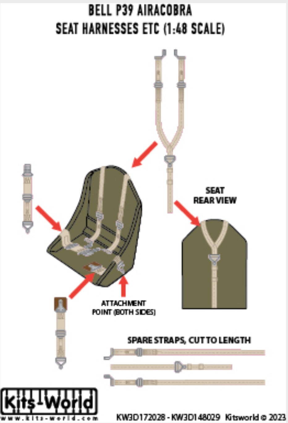 Kits-World KW3D172028 1:72 Bell P-39Q/N Airacobra Full Colour 3D Seat Belt Set.