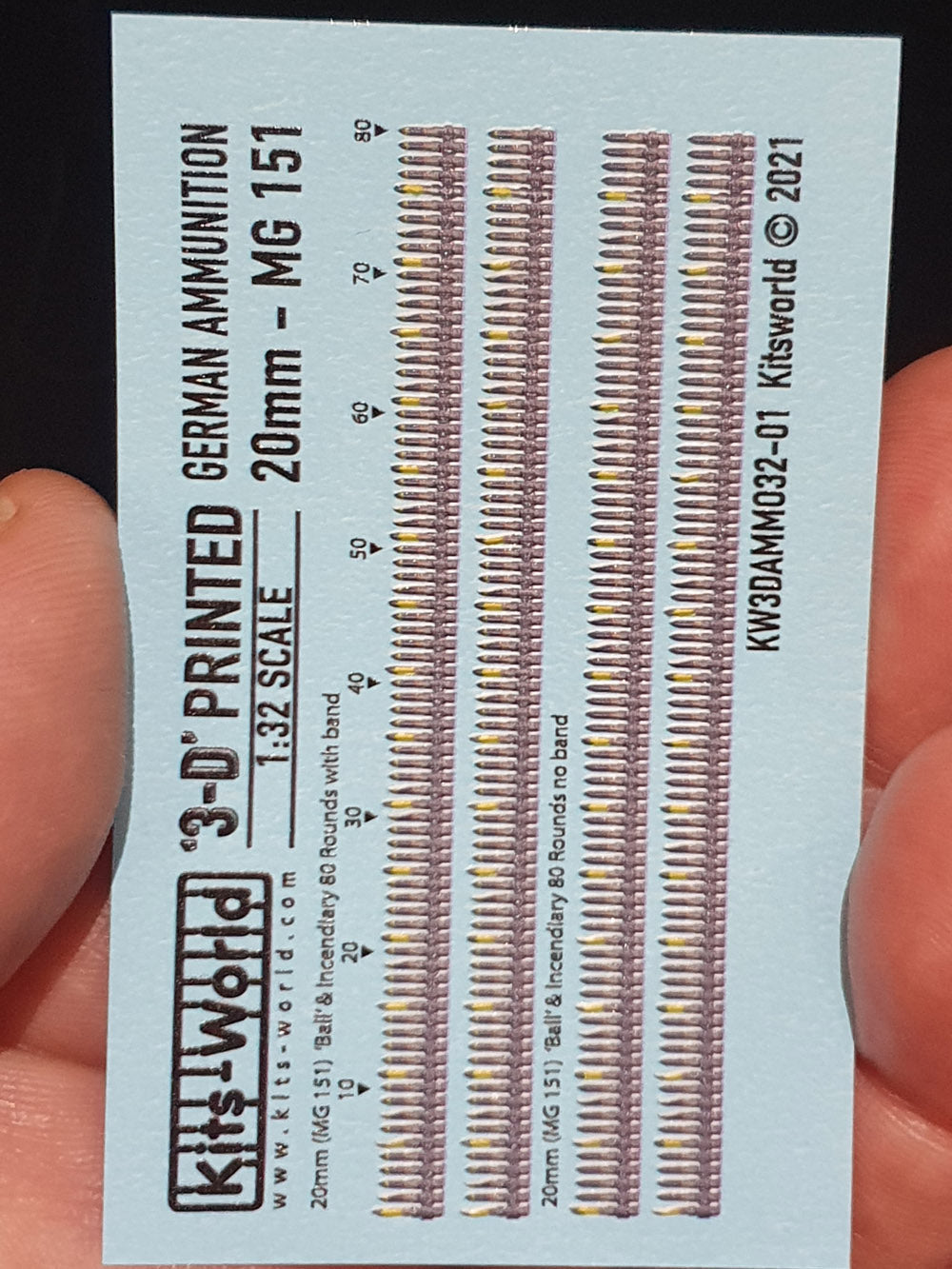 Kits-World KW3DA3201 1:32 German Ammunition belts 20mm MG 151 320 rounds