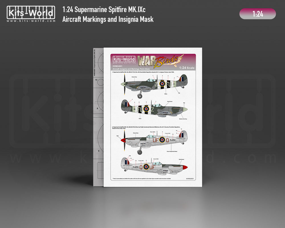 Kits-World KWM124001 Spitfire Mk.IXc Stencil Masks FU-Z 1:24