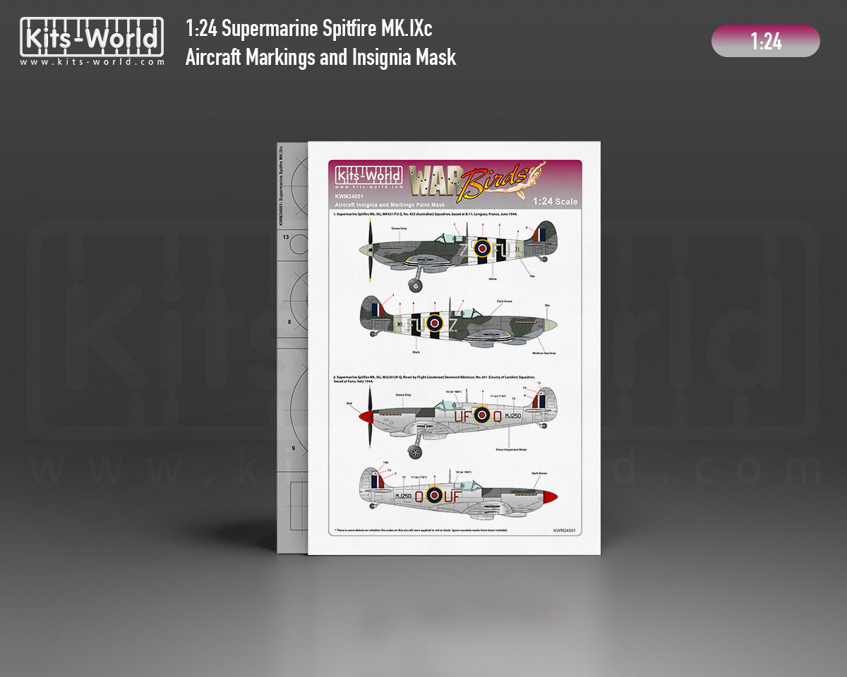 Kits-World KWM124001 Spitfire Mk.IXc Stencil Masks FU-Z 1:24