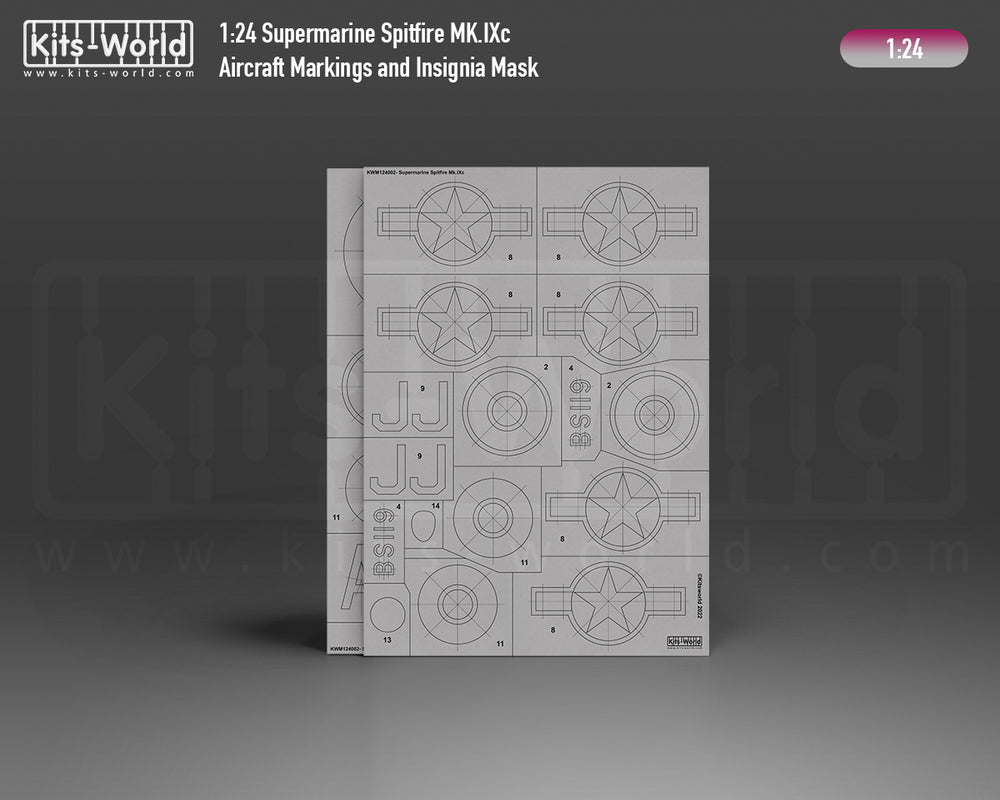 Kits-World KWM124002 Spitfire Mk.IXc YO-A Stencil Masks 1:24