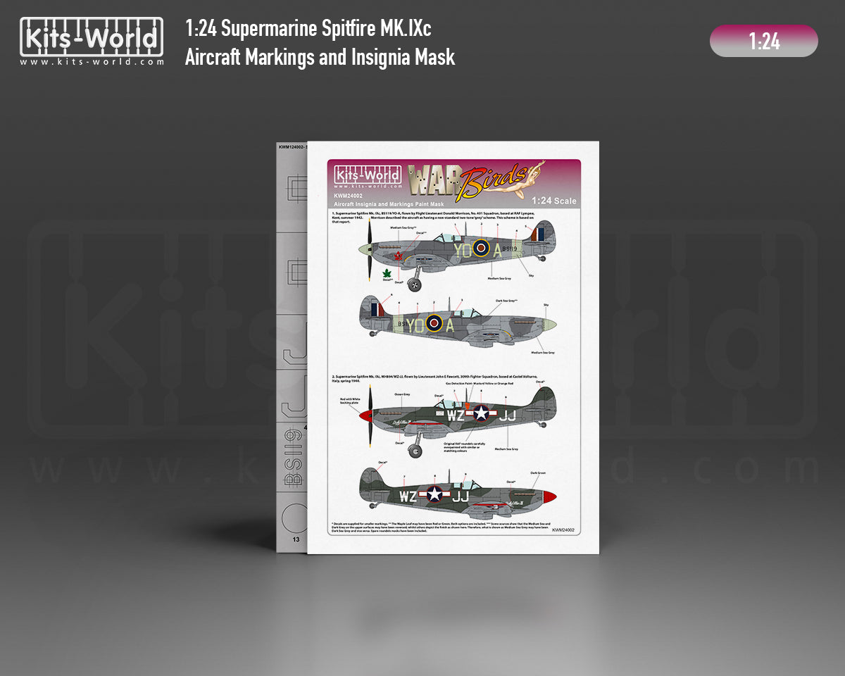 Kits-World KWM124002 Spitfire Mk.IXc YO-A Stencil Masks 1:24