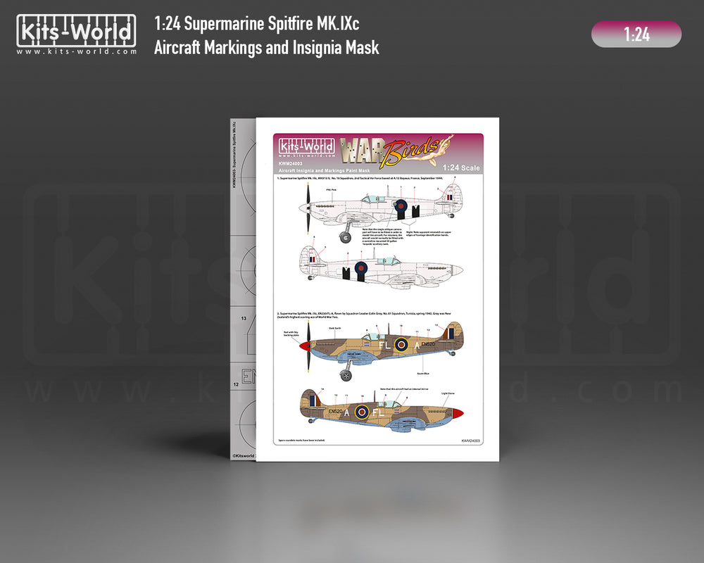 Kits-World KWM124003 Spitfire Mk.IXc No. 16 Sqn Stencil Masks 1:24
