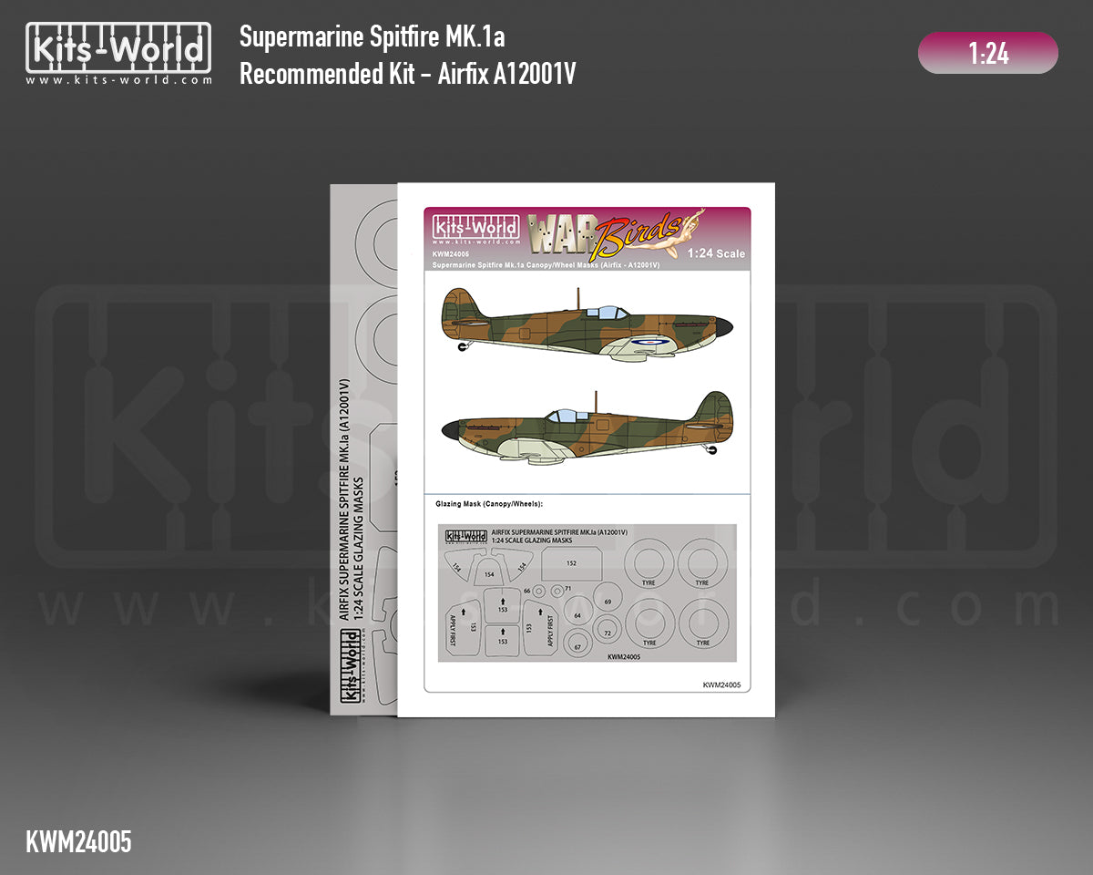 Kits-World KWM124005 1:24 Supermarine Spitfire Mk.Ia Canopy and Wheels Mask