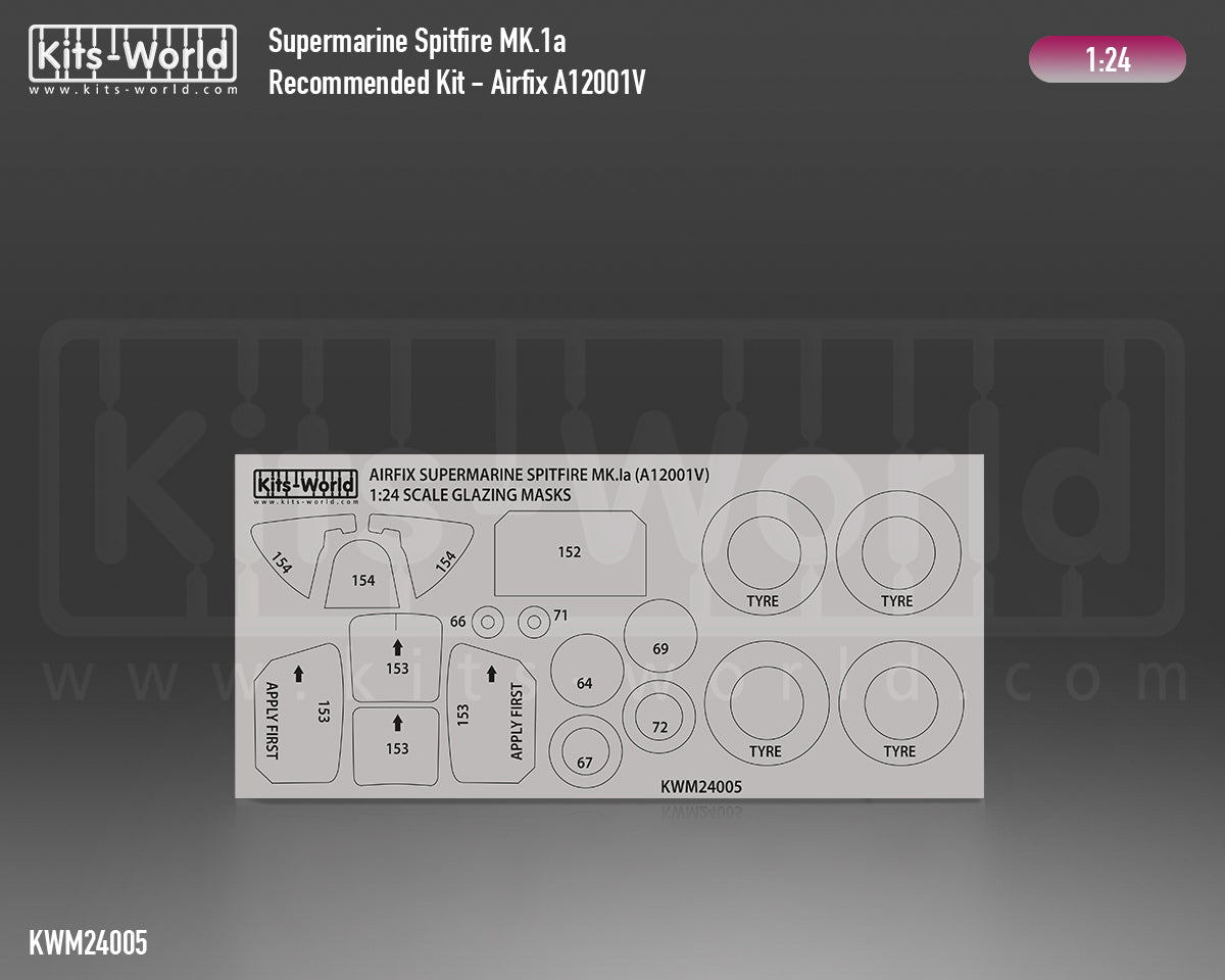 Kits-World KWM124005 1:24 Supermarine Spitfire Mk.Ia Canopy and Wheels Mask