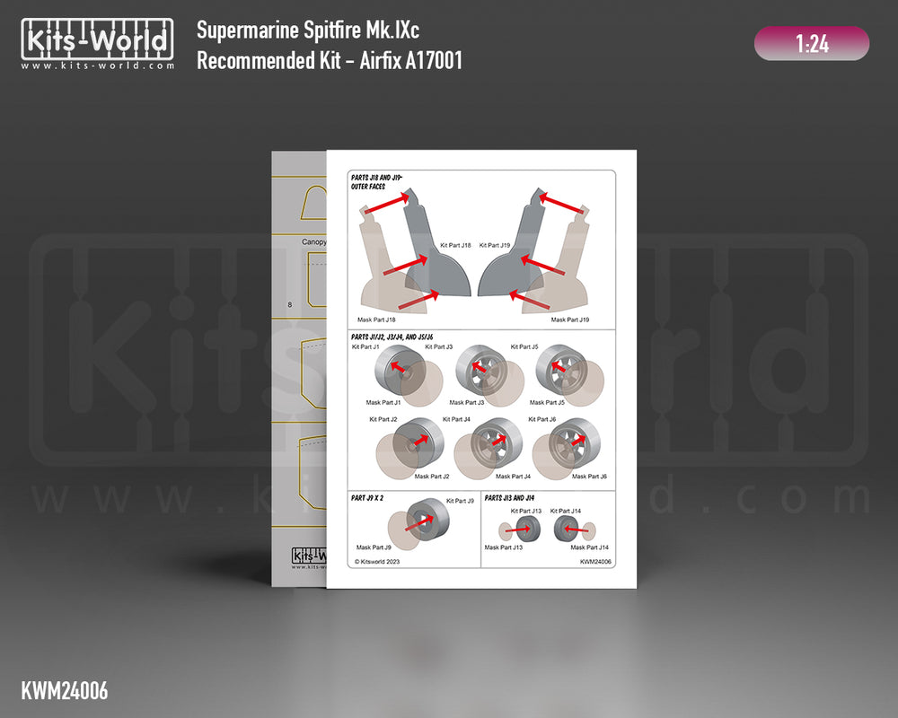 Kits-World KWM124006 1:24 Supermarine Spitfire Mk.IXc Canopy and Wheel Mask