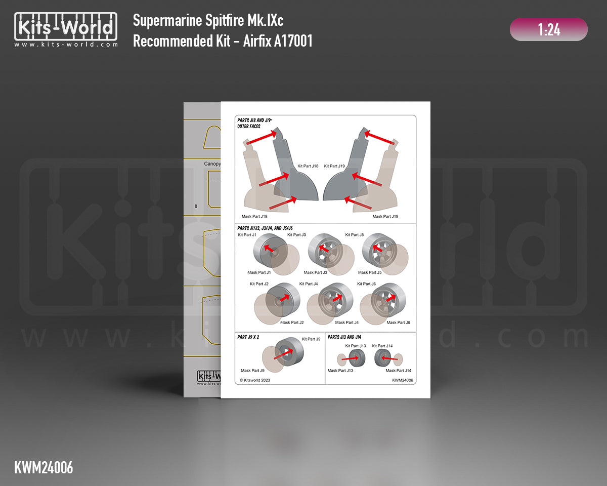 Kits-World KWM124006 1:24 Supermarine Spitfire Mk.IXc Canopy and Wheel Mask