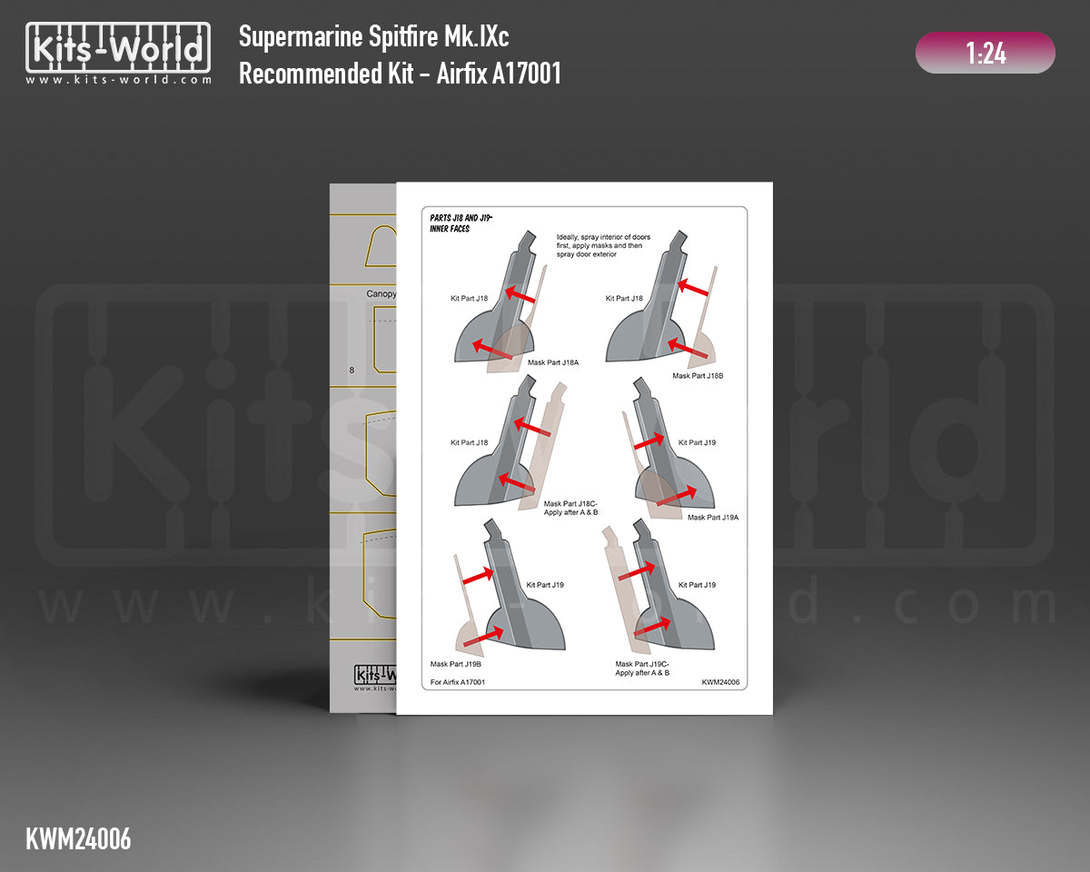 Kits-World KWM124006 1:24 Supermarine Spitfire Mk.IXc Canopy and Wheel Mask