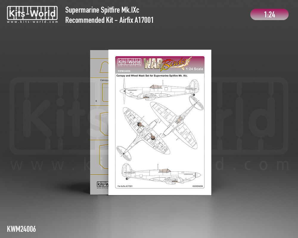Kits-World KWM124006 1:24 Supermarine Spitfire Mk.IXc Canopy and Wheel Mask