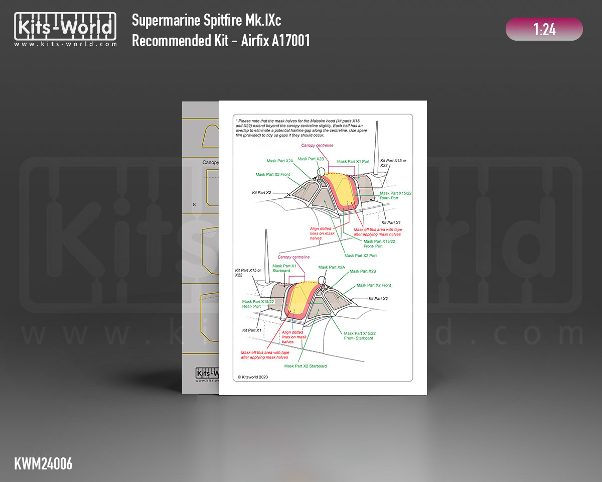 Kits-World KWM124006 1:24 Supermarine Spitfire Mk.IXc Canopy and Wheel Mask