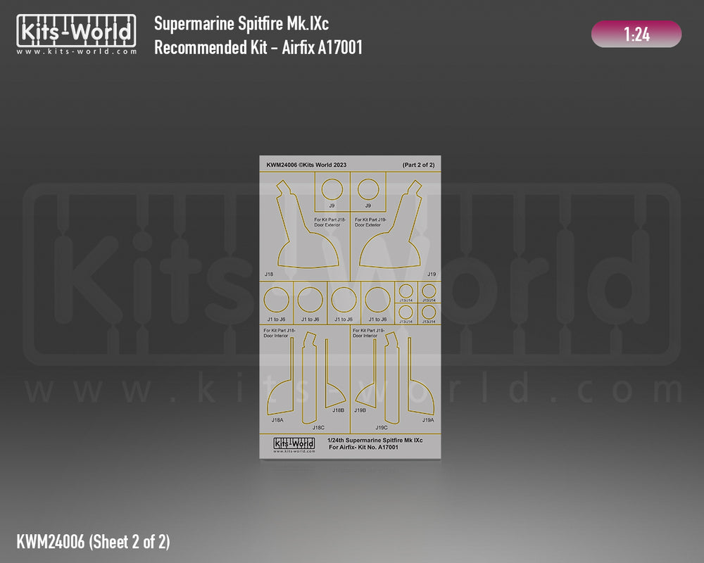 Kits-World KWM124006 1:24 Supermarine Spitfire Mk.IXc Canopy and Wheel Mask