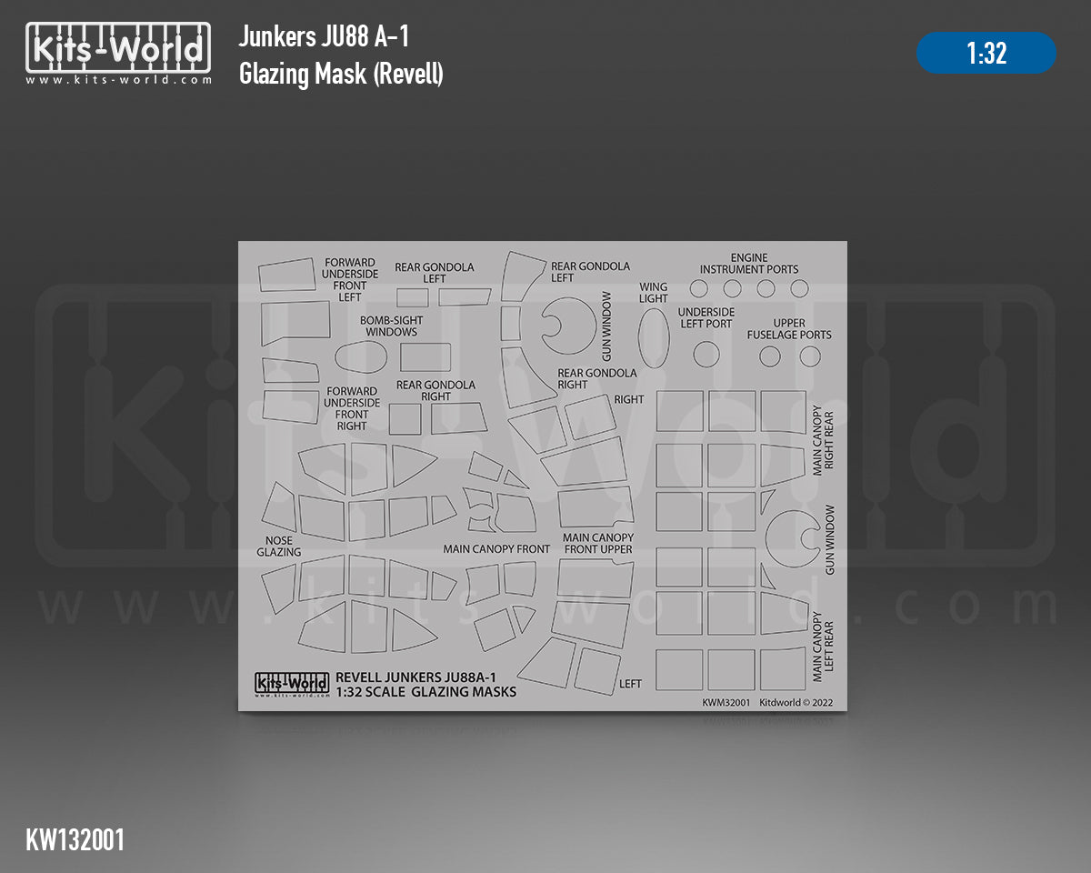 Kits-World KWM321001 1:32 Junkers Ju-88A-1 canopy frame paint mask