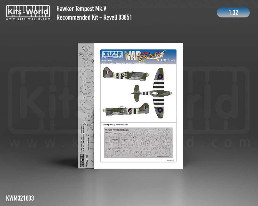 Kits-World KWM321003 1:32 Hawker Tempest Mk.V wheels and canopy frame paint mask