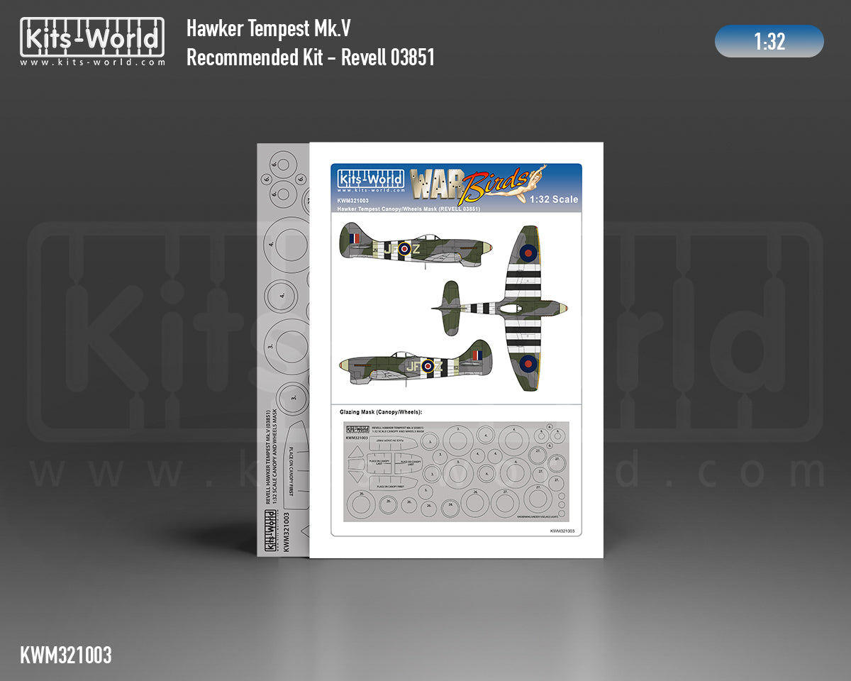 Kits-World KWM321003 1:32 Hawker Tempest Mk.V wheels and canopy frame paint mask