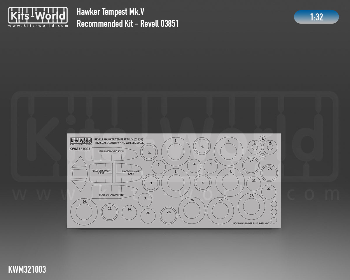 Kits-World KWM321003 1:32 Hawker Tempest Mk.V wheels and canopy frame paint mask