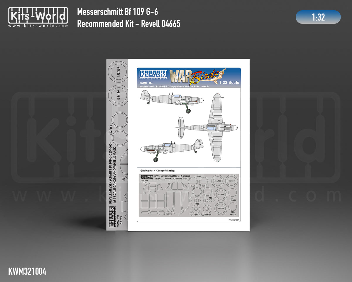 Kits-World KWM321004 1:32 Messerschmitt Bf-109G-6 wheels & canopy mask
