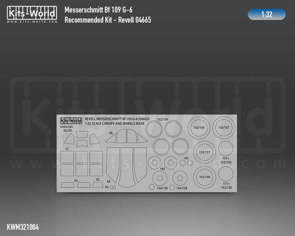Kits-World KWM321004 1:32 Messerschmitt Bf-109G-6 wheels & canopy mask