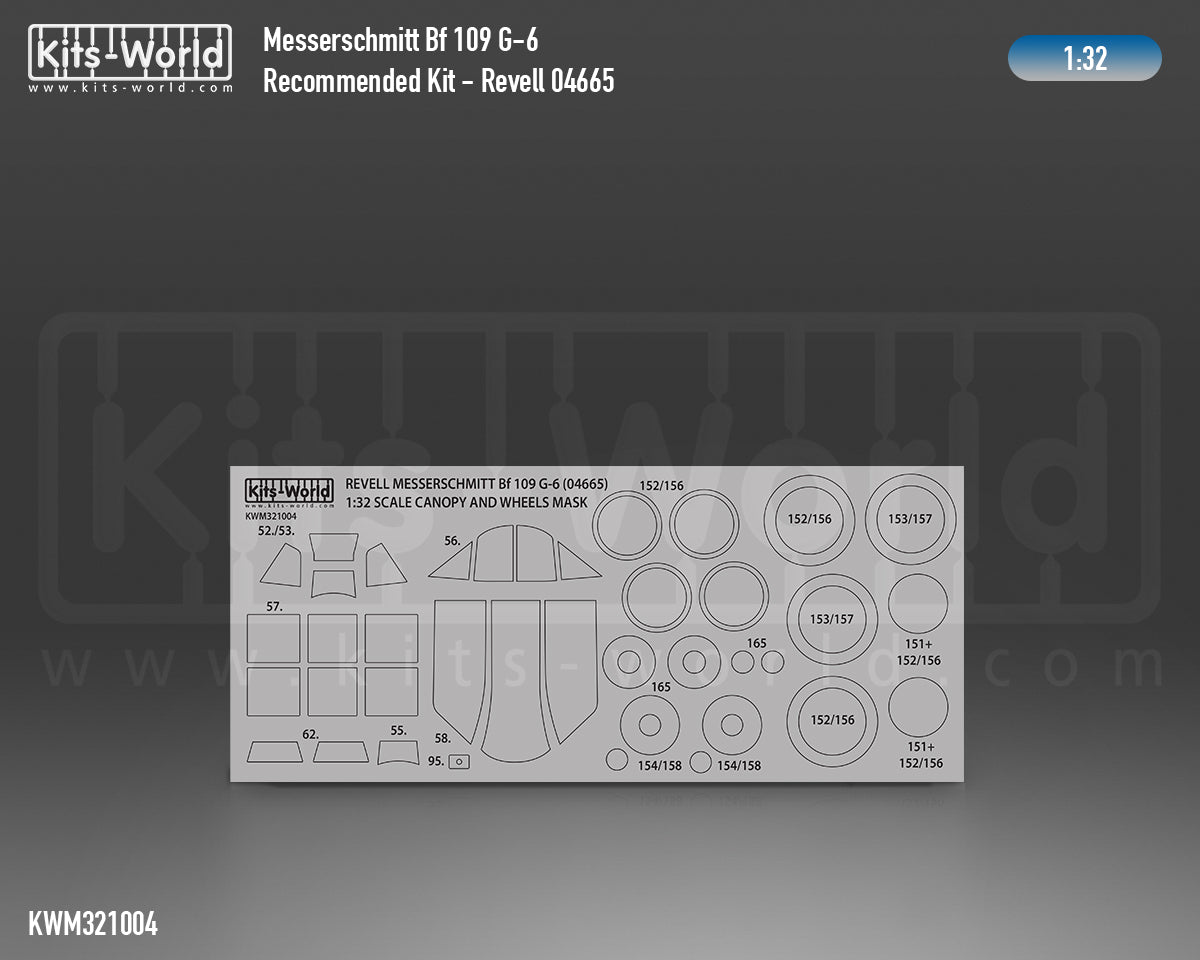 Kits-World KWM321004 1:32 Messerschmitt Bf-109G-6 wheels & canopy mask