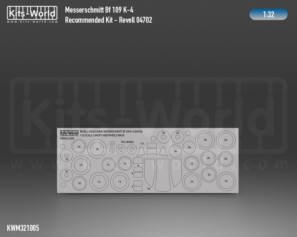Kits-World KWM321005 1:32 Messerschmitt Bf-109K-4 wheels & canopy mask