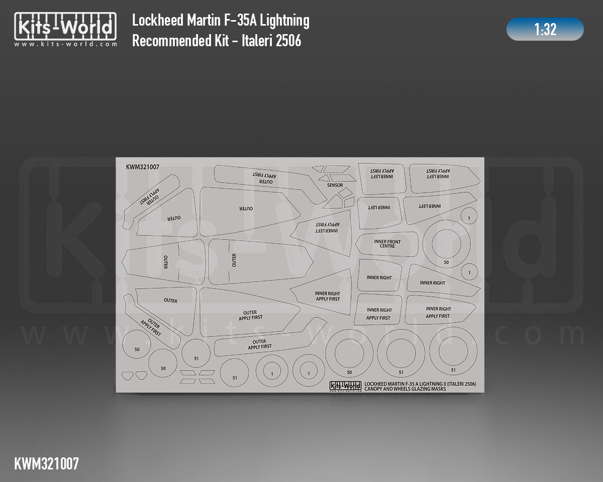Kits-World KWM321007 F-35A Lightning II Wheel/Canopy Masks 1:32