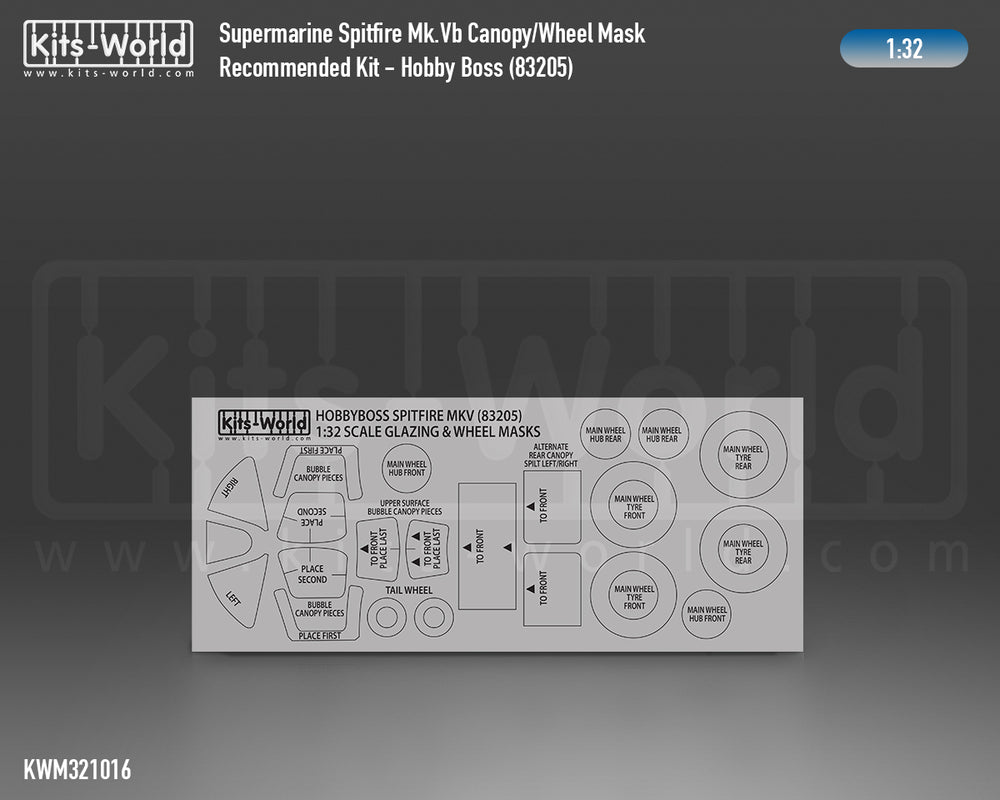 Kits-World KWM321016 Spitfire Mk.Vb Wheel/Canopy Paint Masks 1:32