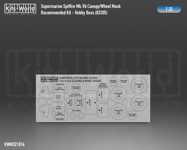 Kits-World KWM321016 Spitfire Mk.Vb Wheel/Canopy Paint Masks 1:32