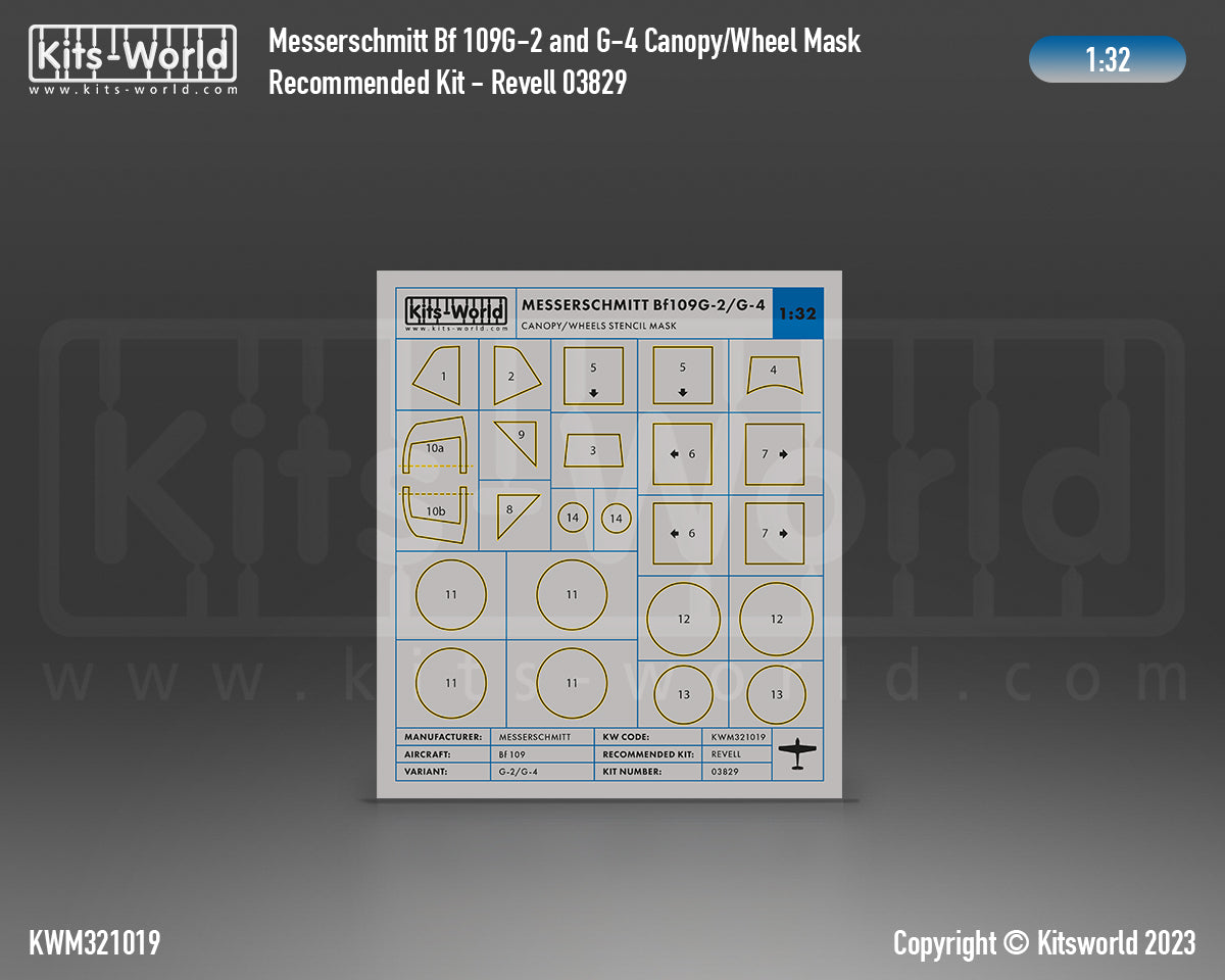 Kits-World KWM321019 Bf-109G-2/G-4 Wheel/Canopy Paint Masks 1:32